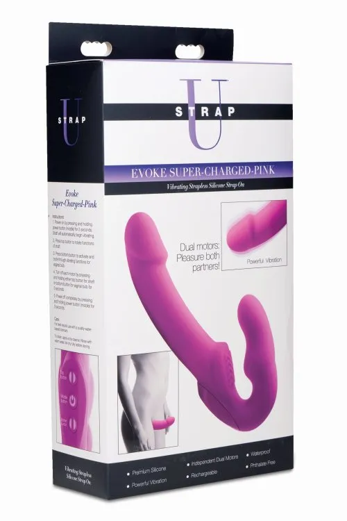XR Brands Strap U Evoke Super Charged Pink Vibrating Strapless Silicone Dildo Female Sex Toys XR Brands Strap U Evoke Super Charged Pink Vibrating Strapless Silicone Dildo Female Sex Toys