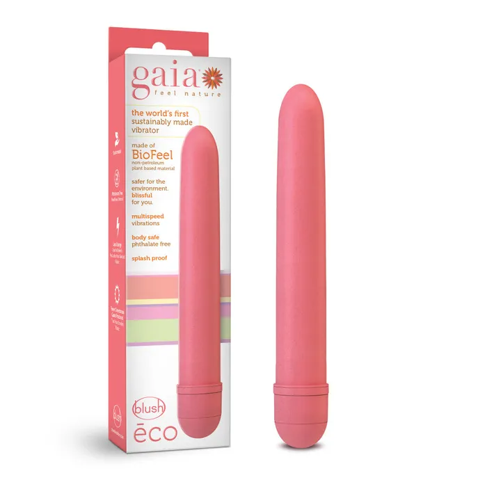 Female Sex Toys Blush Gaia By Blush Eco PlantBased 7 Slim Multispeed Vibrator in Coral Made from Sustainable BioFeel Female Sex Toys Blush Gaia By Blush Eco PlantBased 7 Slim Multispeed Vibrator in Coral Made from Sustainable BioFeel