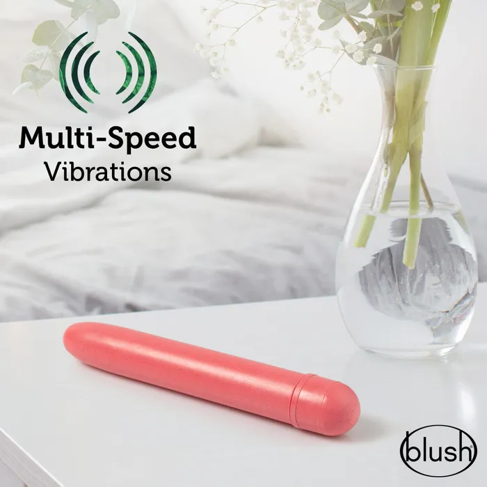 Female Sex Toys Blush Gaia By Blush Eco PlantBased 7 Slim Multispeed Vibrator in Coral Made from Sustainable BioFeel