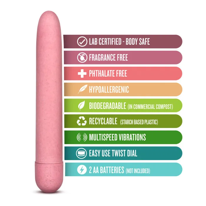 Female Sex Toys Blush Gaia By Blush Eco PlantBased 7 Slim Multispeed Vibrator in Coral Made from Sustainable BioFeel