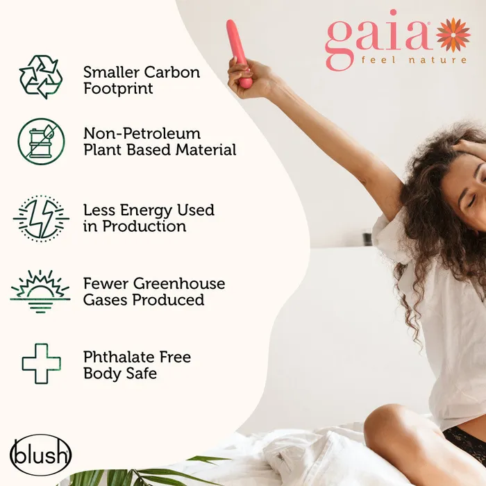 Female Sex Toys Blush Gaia By Blush Eco PlantBased 7 Slim Multispeed Vibrator in Coral Made from Sustainable BioFeel