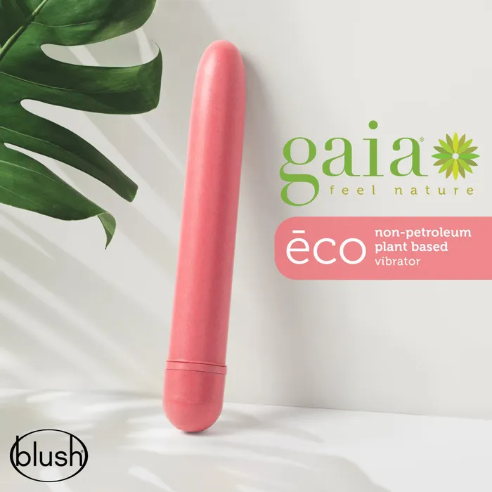 Female Sex Toys Blush Gaia By Blush Eco PlantBased 7 Slim Multispeed Vibrator in Coral Made from Sustainable BioFeel