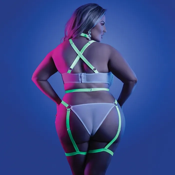 Female Sex Toys Fantasy Lingerie Glow Night Vision Strappy TeddyNeon Green QUEENBoxed FANTASY LINGERIE