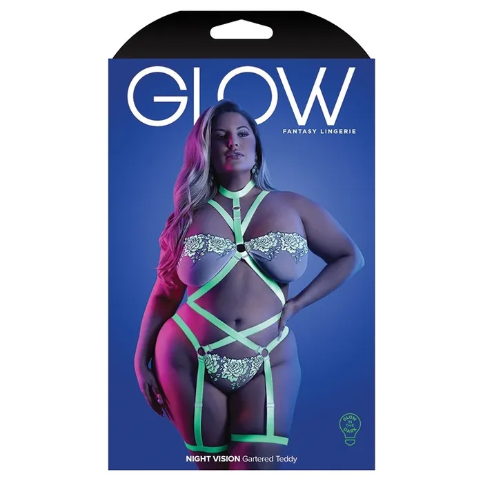 Female Sex Toys Fantasy Lingerie Glow Night Vision Strappy TeddyNeon Green QUEENBoxed FANTASY LINGERIE