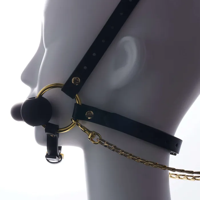 Male Sex Toys UPKO Adjustable Leather Head Restraint Harness Mouth Gag With Leash