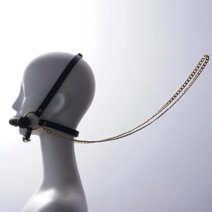 Male Sex Toys UPKO Adjustable Leather Head Restraint Harness Mouth Gag With Leash