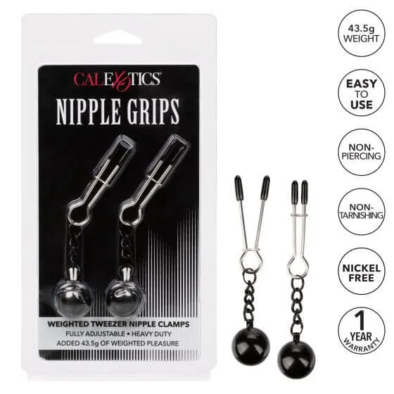 Nipple Grips Weighted Tweezer Nipple Clamps Silver California Exotic Novelties Female Sex Toys